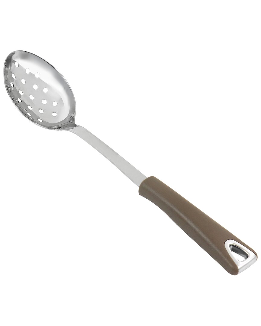 Martha Stewart Stainless Steel Slotted Spoon In Taupe