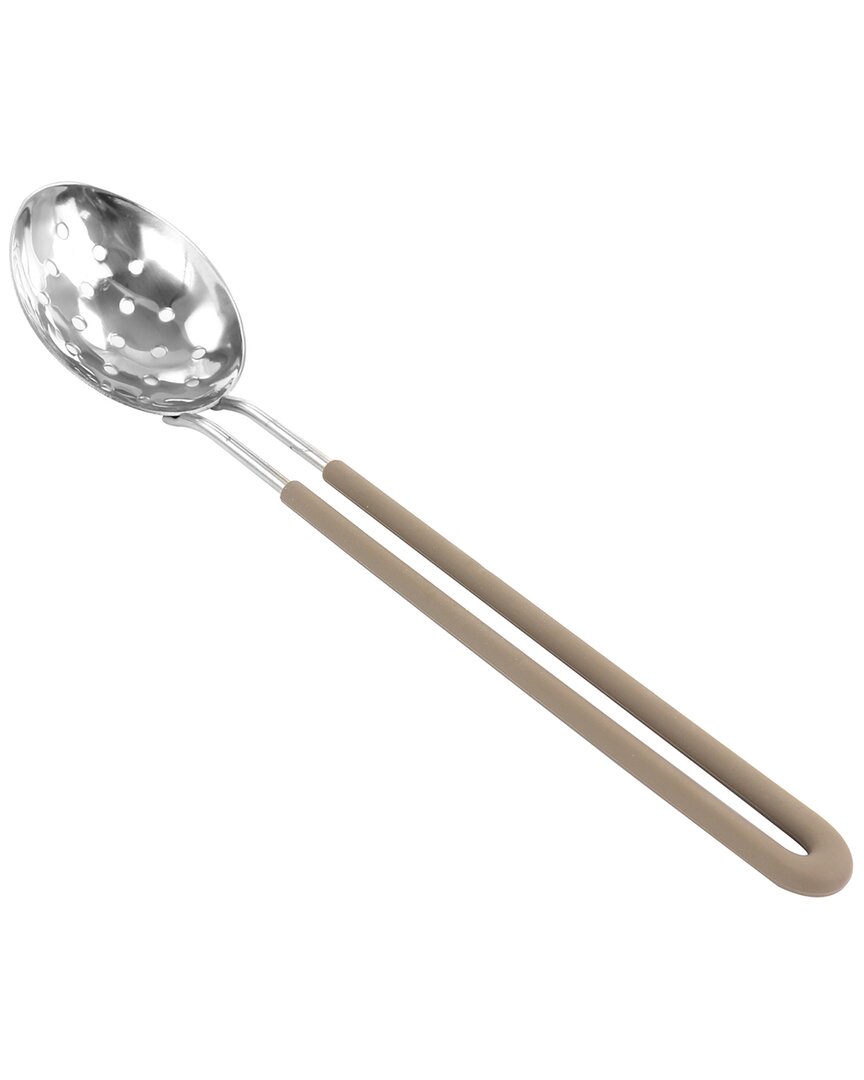 Martha Stewart Stainless Steel Slotted Spoon In Taupe