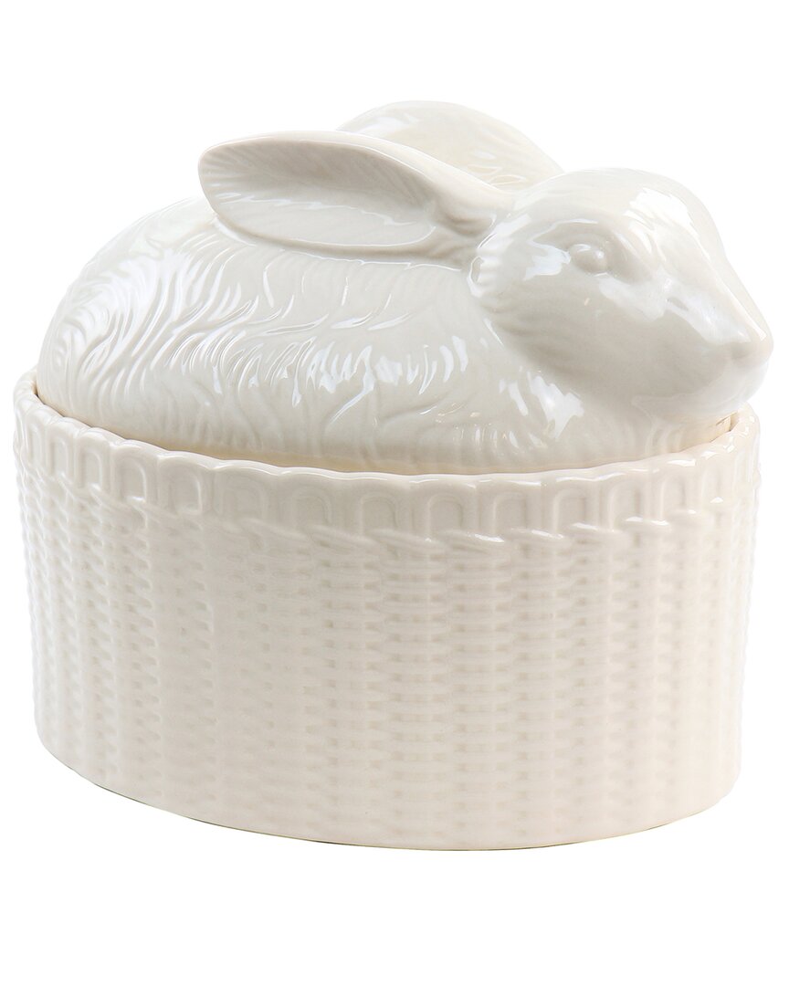 Martha Stewart 9in Stoneware Sculpted Bunny Covered Oval Baker In Cream