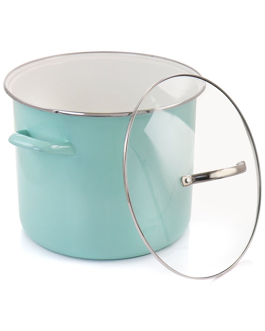 Martha Stewart 12qt Enamel On Steel Stock Pot With Glass Lid In Turquoise