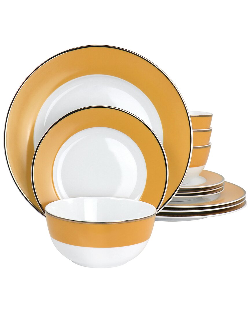 Martha Stewart Gold Rimmed 12pc Fine Ceramic Dinnerware Set In Yellow