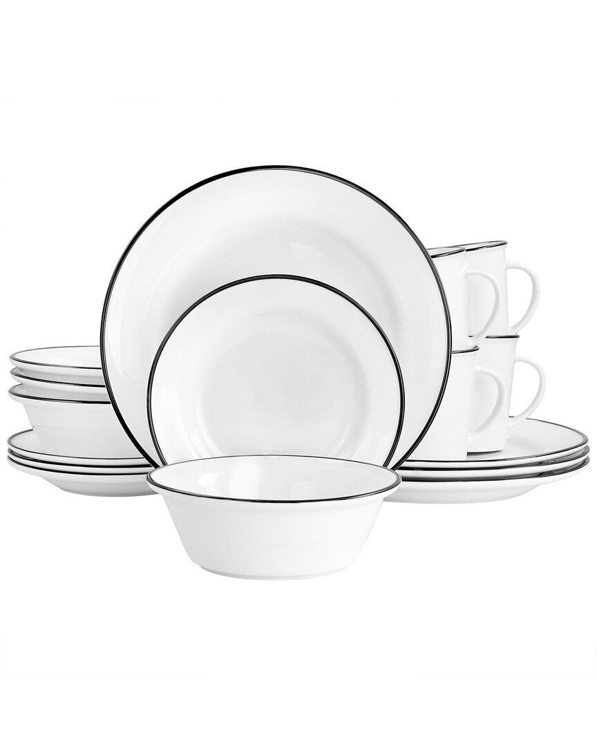 Shop Martha Stewart Black Rimmed Fine Ceramic 16pc Dinnerware Set In White
