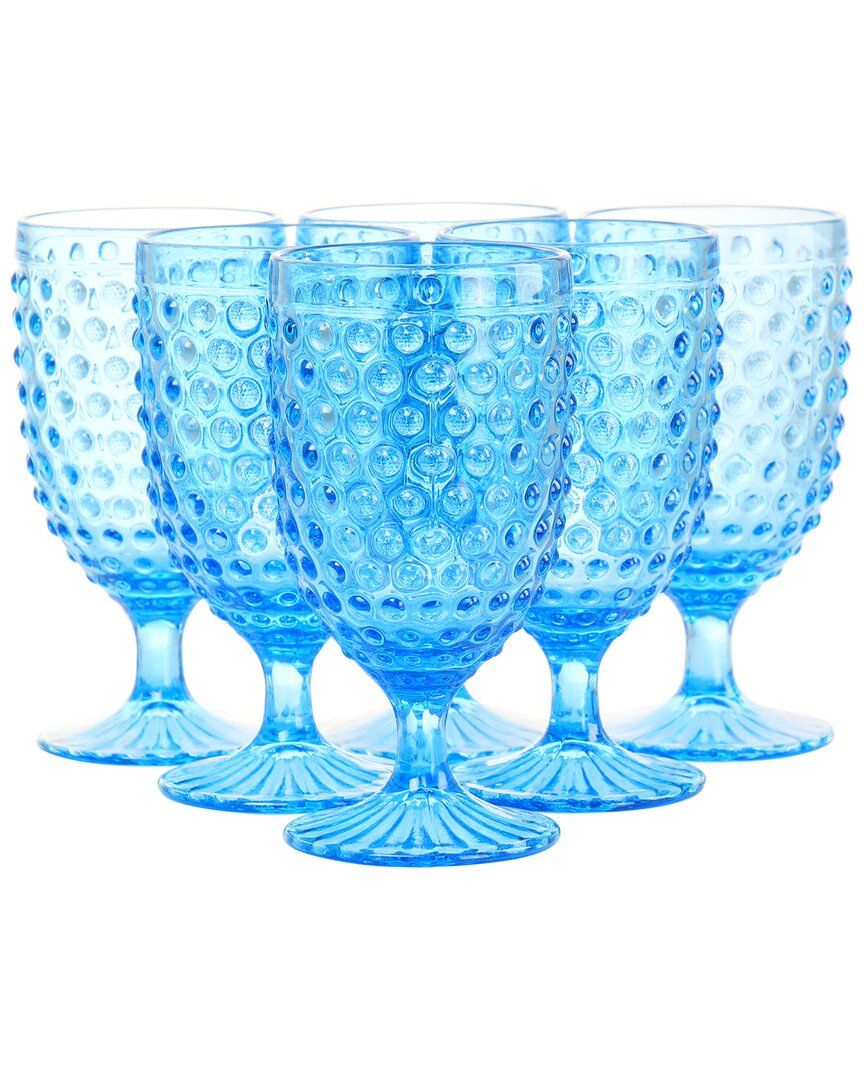 Martha Stewart 6pc 14.2oz Clear Glass Hobnail Goblet Drinkware Set In Blue