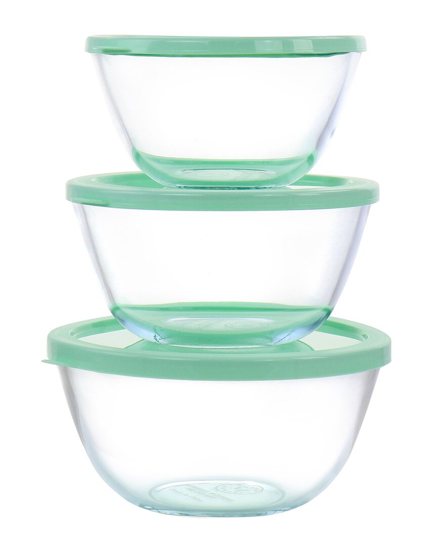 Martha Stewart 6pc Borosilicate Glass Prep Bowl Set With Plastic Lids In Mint