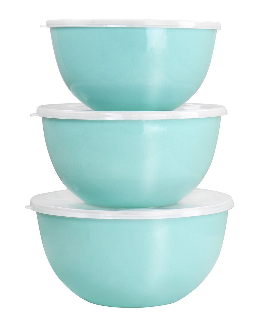 Martha Stewart 6pc Enamel Mixing Bowl And Lid Set In Turquoise
