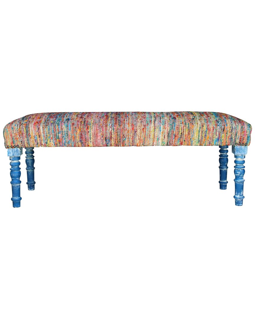 Lr Home Colorful Chindi Bench With Blue Legs In Multi