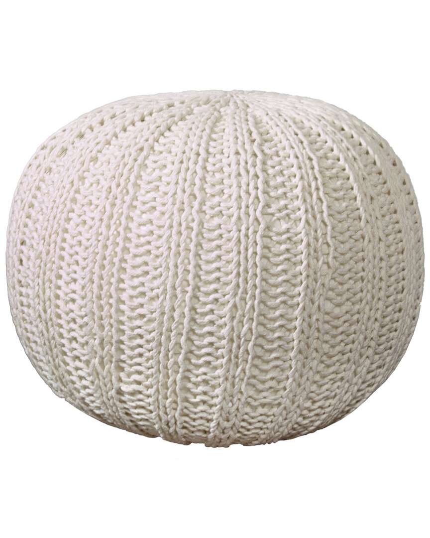 Lr Home Celtic Ivory Cableknit Ottoman Pouf In White