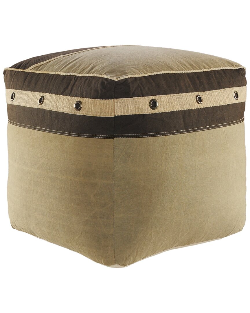 Lr Home Rustic Farmhouse Striped Border Pouf In Gray