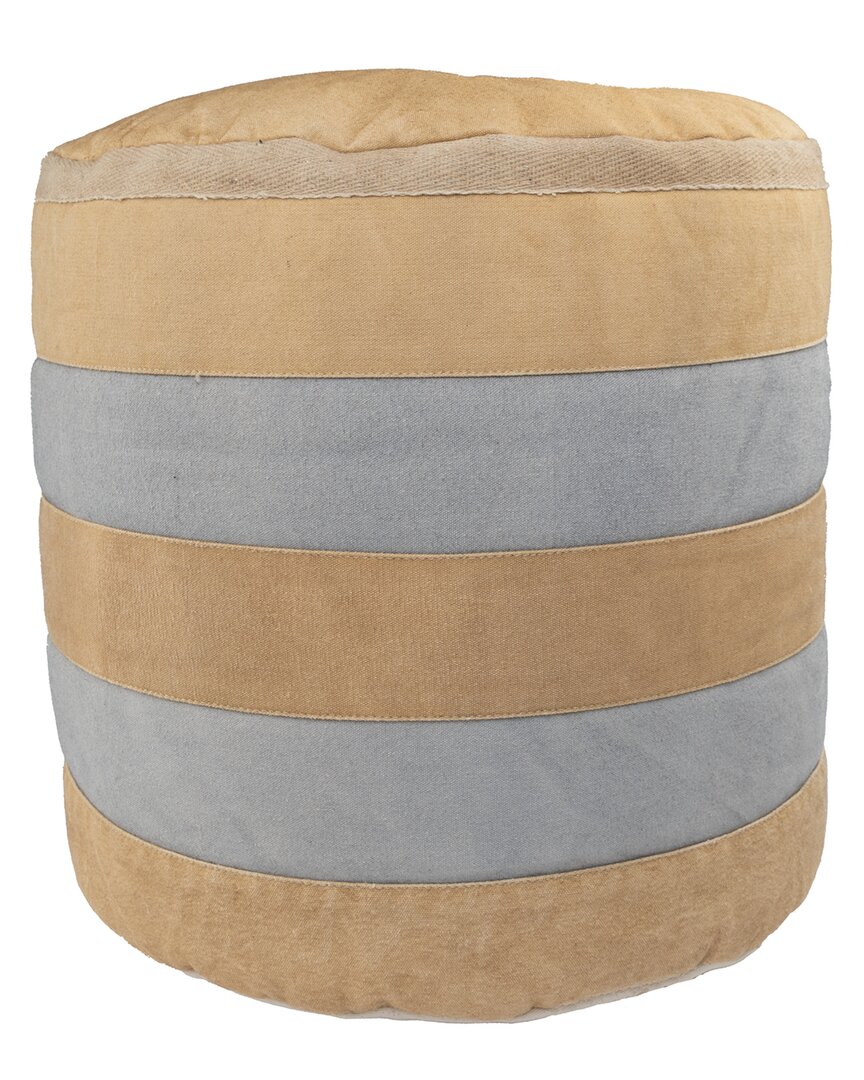 Lr Home Rustic Farmhouse Striped Pouf In Ivory