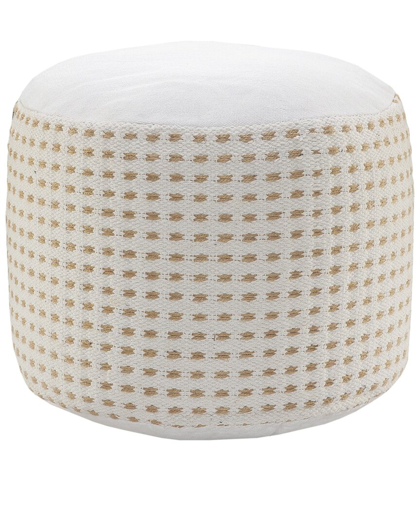 Lr Home Handcrafted Dashing Geometric Natural Jute Pouf In White