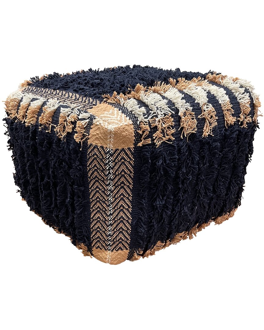 Lr Home Navy And Peach Rustic Textured Pouf Ottoman