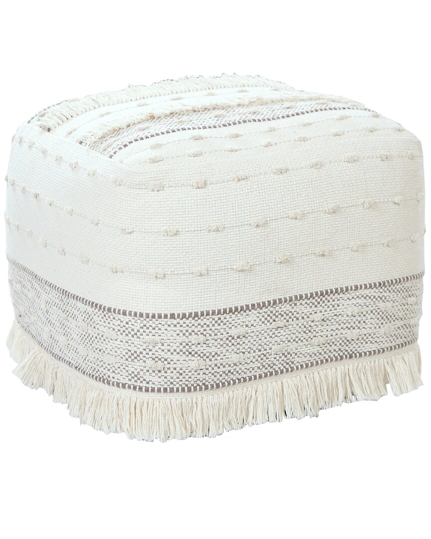 Lr Home Ivory And Beige Farmhouse Chic Shag Textured Pouf Ottoman