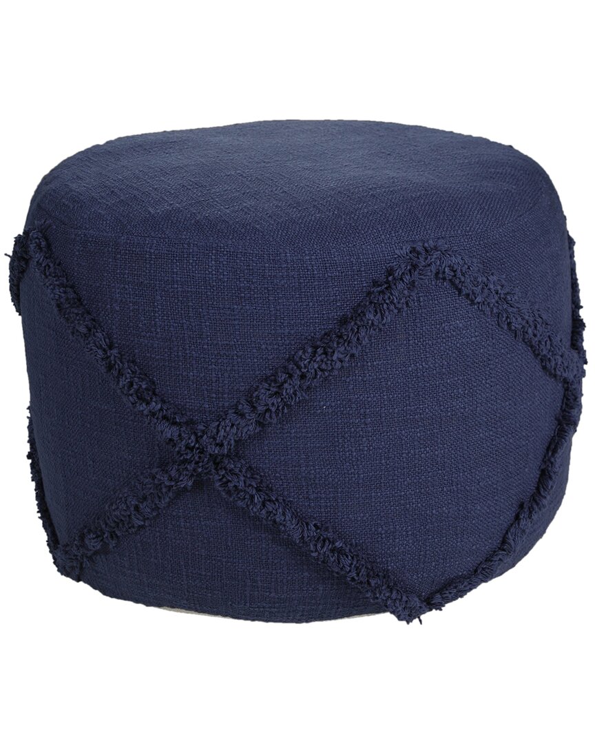 Lr Home Solid Textured Decorative Diamond Pouf Ottoman In Navy