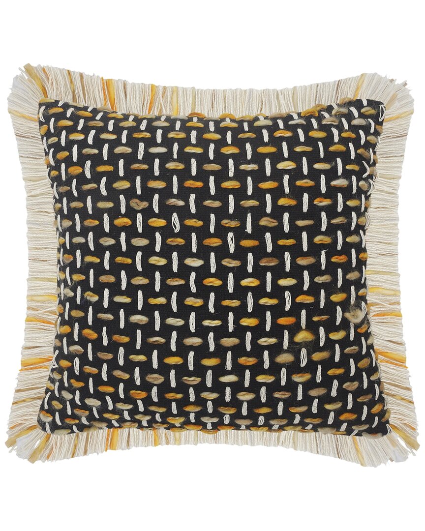 Lr Home Modern Interwoven Throw Pillow With Fringe In Black