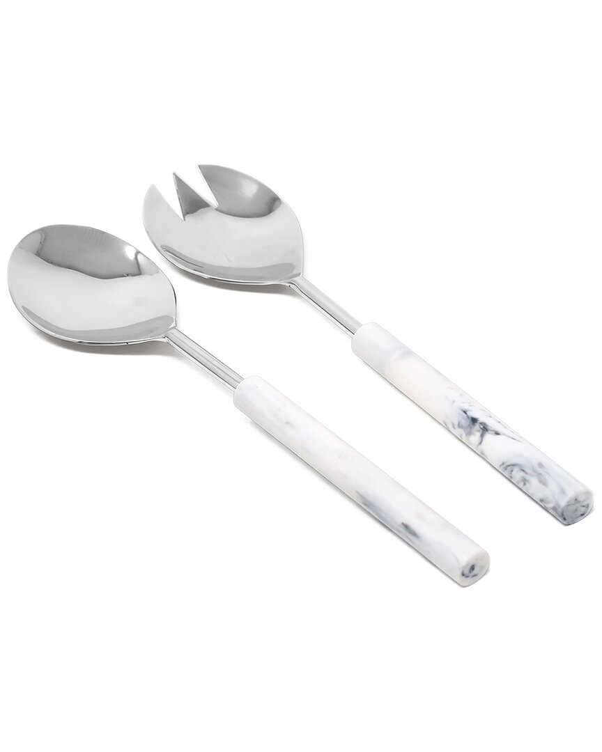 Vivience Salad Server Set With Handle In White