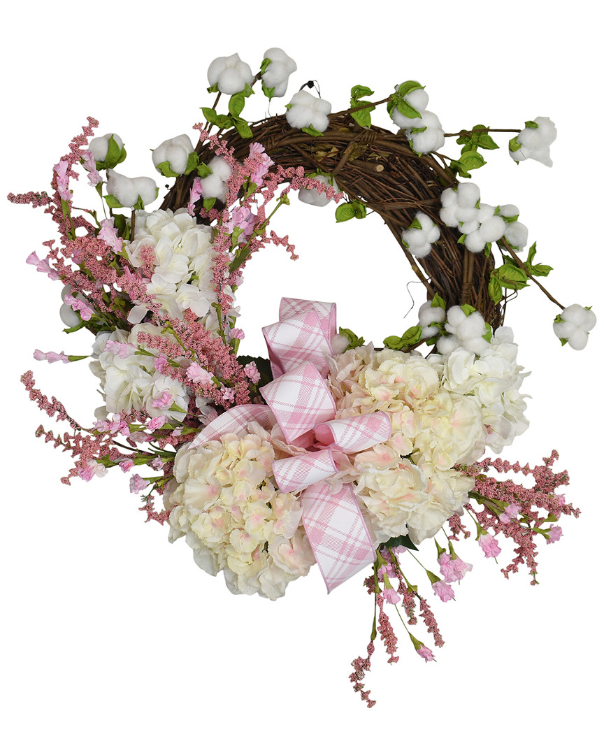 Creative Displays 30" X 28" Cotton & Heather Wreath With A Pink Bow