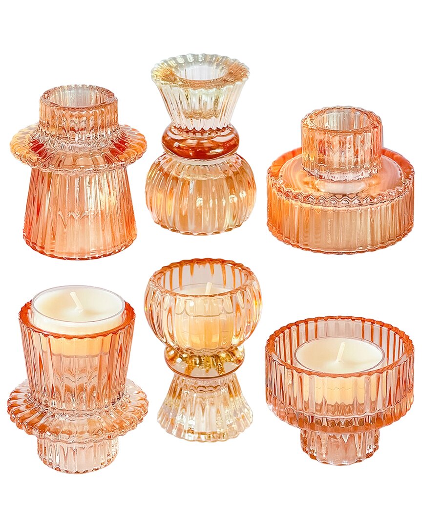 Shop Kate Aspen Set Of 4 Ribbed Candlestick/tealight Holders In Pink
