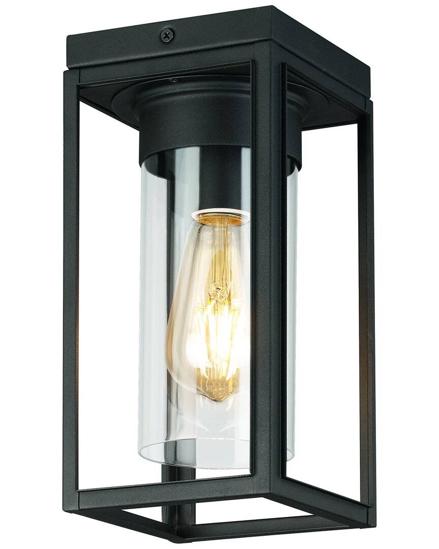 Eglo Walker Hill 1 Light Outdoor Flush Mount With Matte Black Finish & Clear Glass