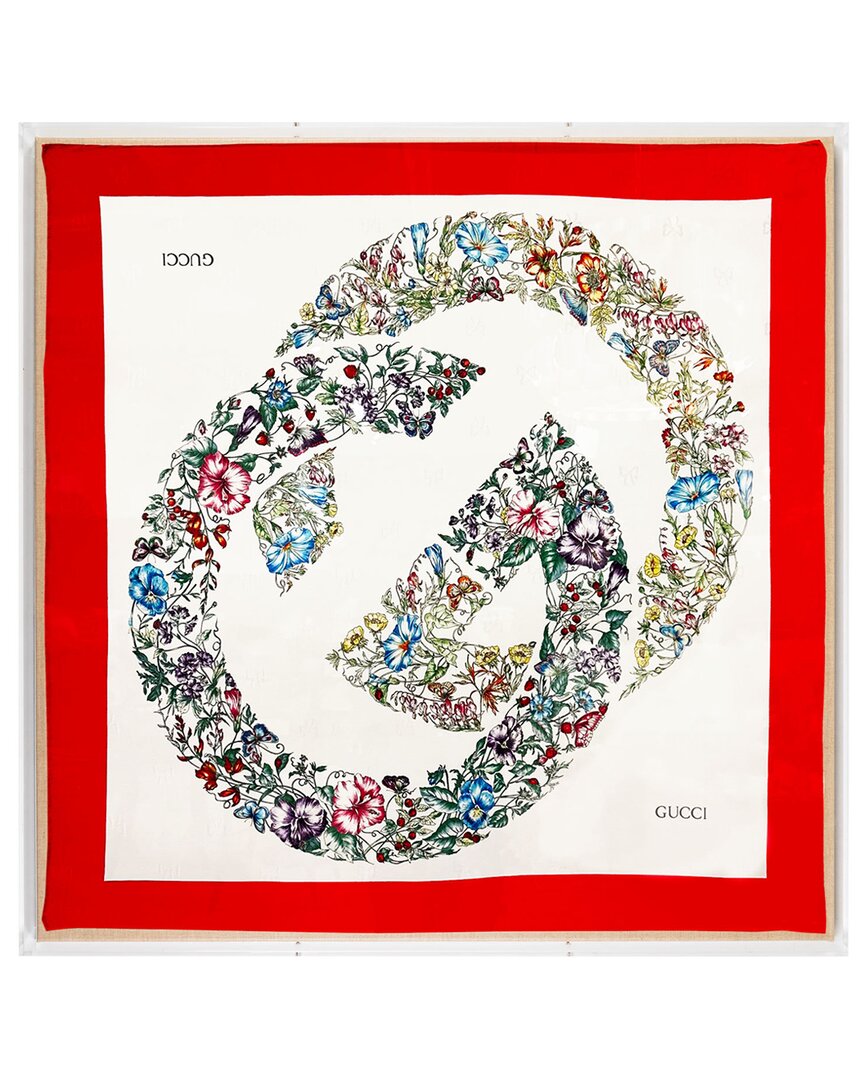 Wexel Art Gucci Floral With Border Silk Scarf Shadowbox In Red