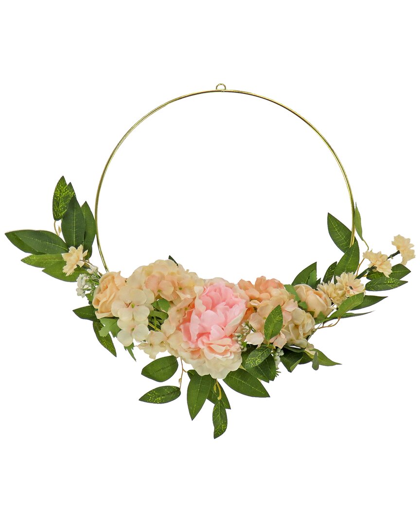 National Tree Company 18in Spring Peony And Rose Hoop Wreath In Pink