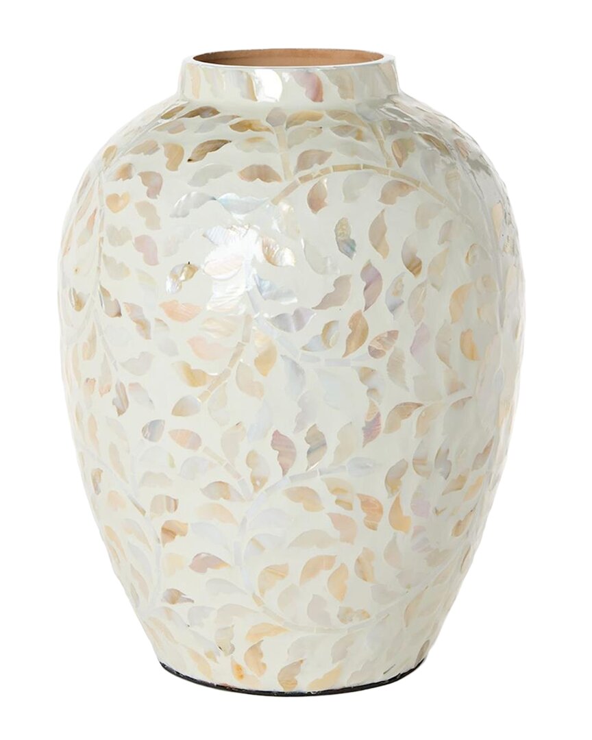 Tozai Home 14in Mother-of-pearl Vase In White