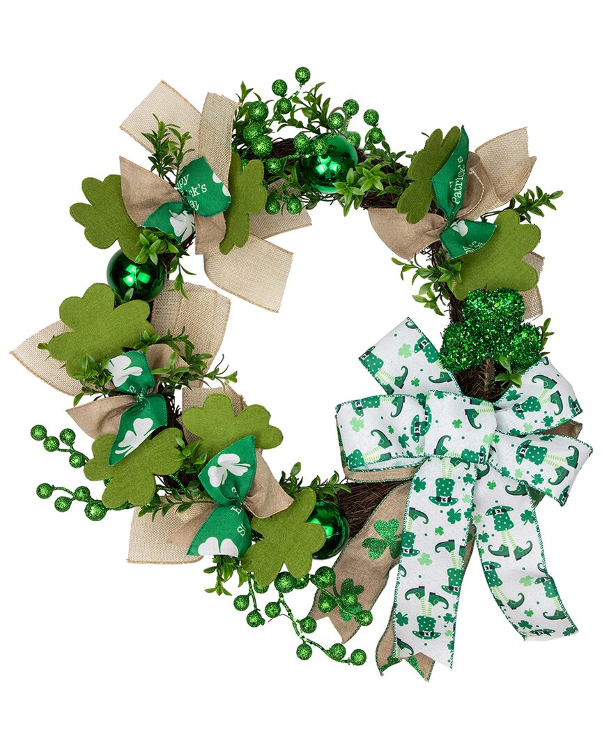 Northlight 24in Bows & Shamrocks St. Patrick's Day Wreath In Green