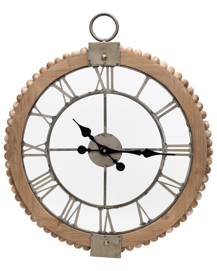 Melrose International Beaded Wood Wall Clock With Metal Face In Brown