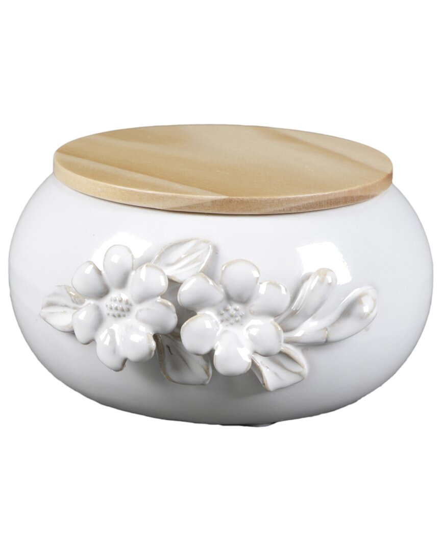 Flora Bunda 5.52in Ceramic Flower Candle With Wood Lid - Peony In White