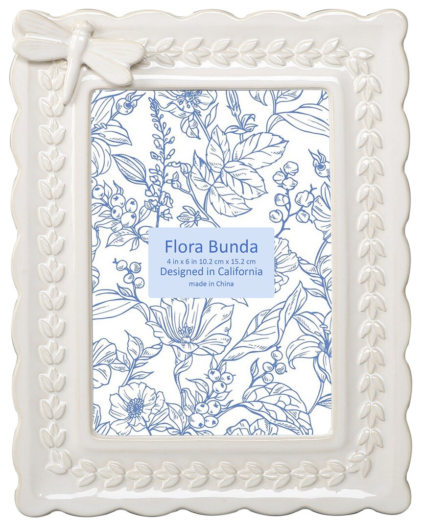 Flora Bunda 4x6 Dragonfly Ceramic Photo Frame In Neutral