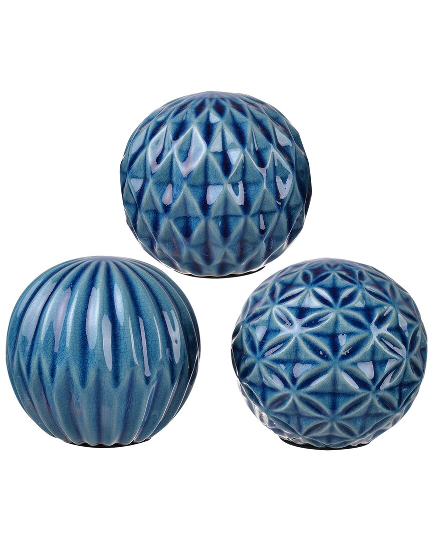 R16 Set Of 3 Blue Marbelize Ball Accents