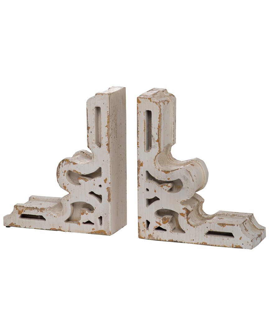 R16 Rustic Wood Bookends In White