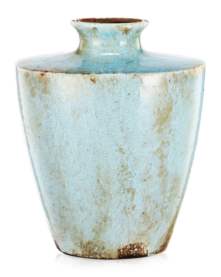 R16 Vase Rustic Blue Glaze In Teal