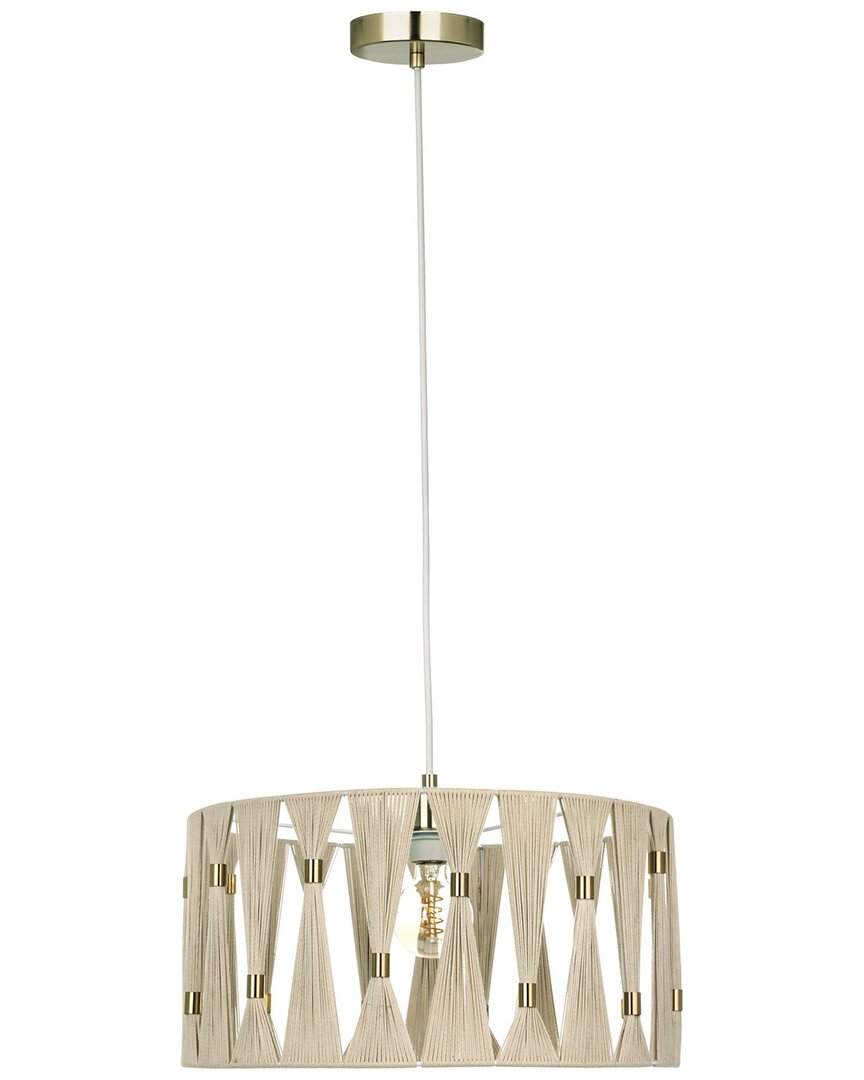 Eglo Macclenny 1 Light Pendant Brushed Brass Finish, Beige Shade With Brushed Brass Accents