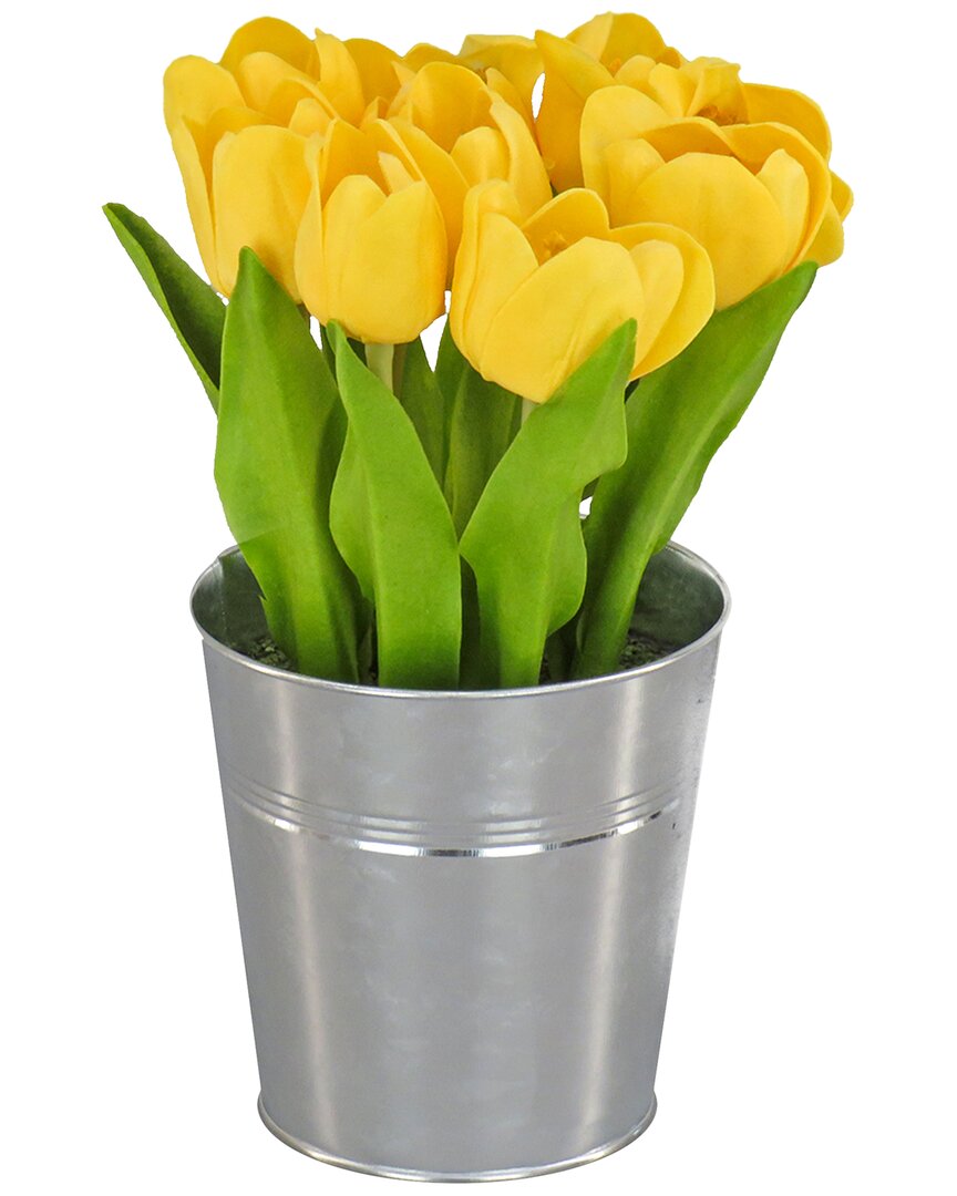 National Tree Company 9in Yellow Tulip Bouquet In Metal Pot In Yellow