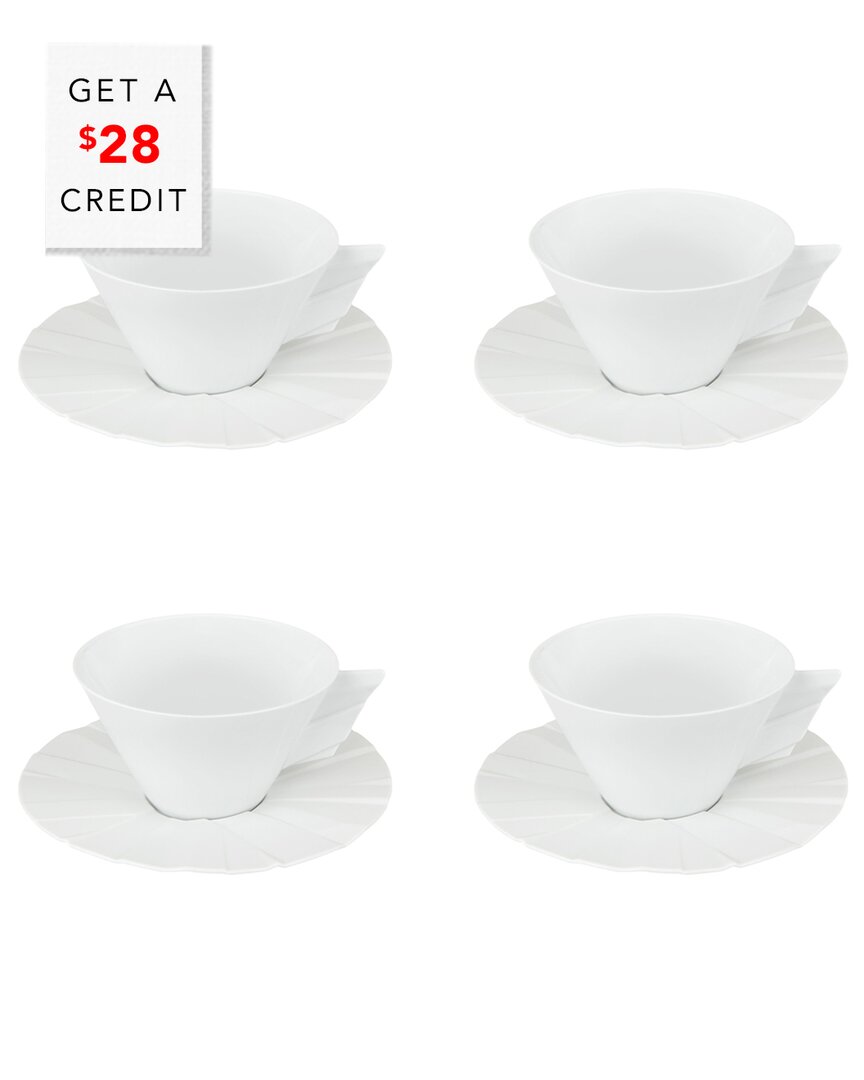 Vista Alegre Matrix Tea Cup And Saucers (set Of 4) With $28 Credit In White