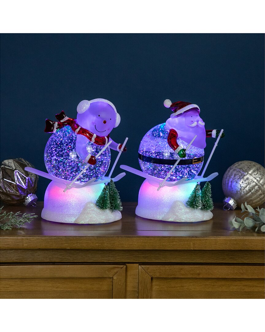 NORTHLIGHT NORTHLIGHT LED LIGHTED COLOR CHANGING SKIING SANTA & SNOWMAN SNOW GLOBE