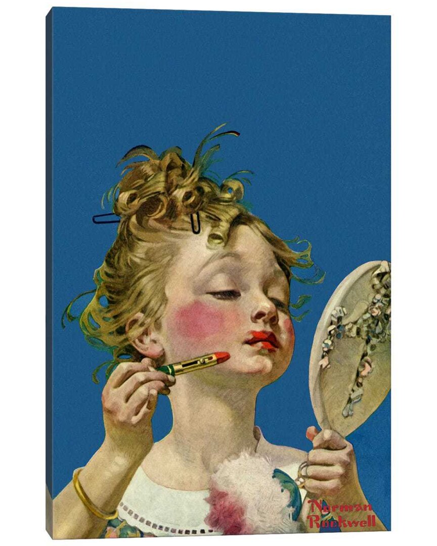 Icanvas Little Girl With Lipstick By Norman Rockwell Wall Art In Multi