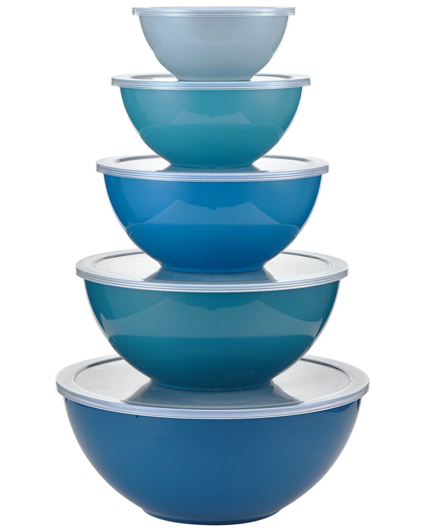 Alpine Cuisine 5pc Set Tonal Blue Plastic Bowl In Blue