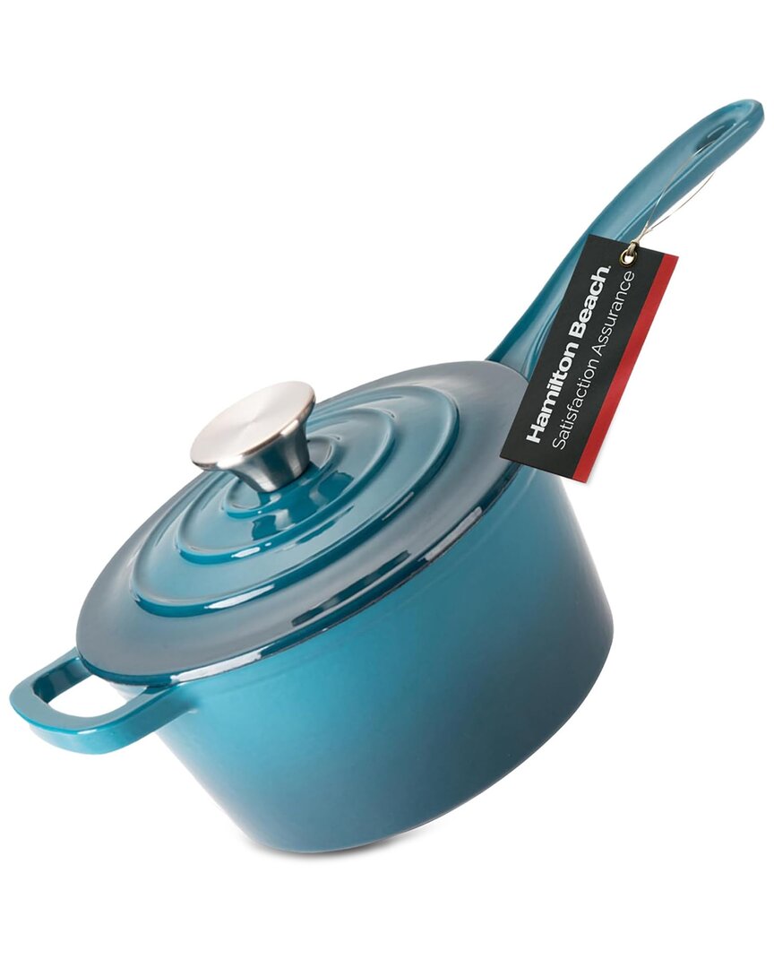 Hamilton Beach Sauce Pan Cast Iron 2qt Enamel Coat In Blue