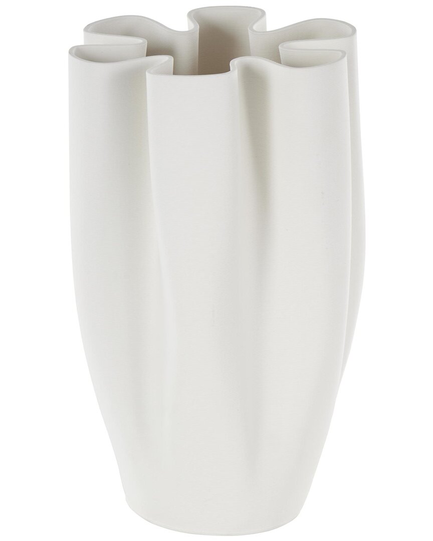 Peyton Lane Abstract Ceramic Ribbed Dimensional Folded Decorative Vase In White
