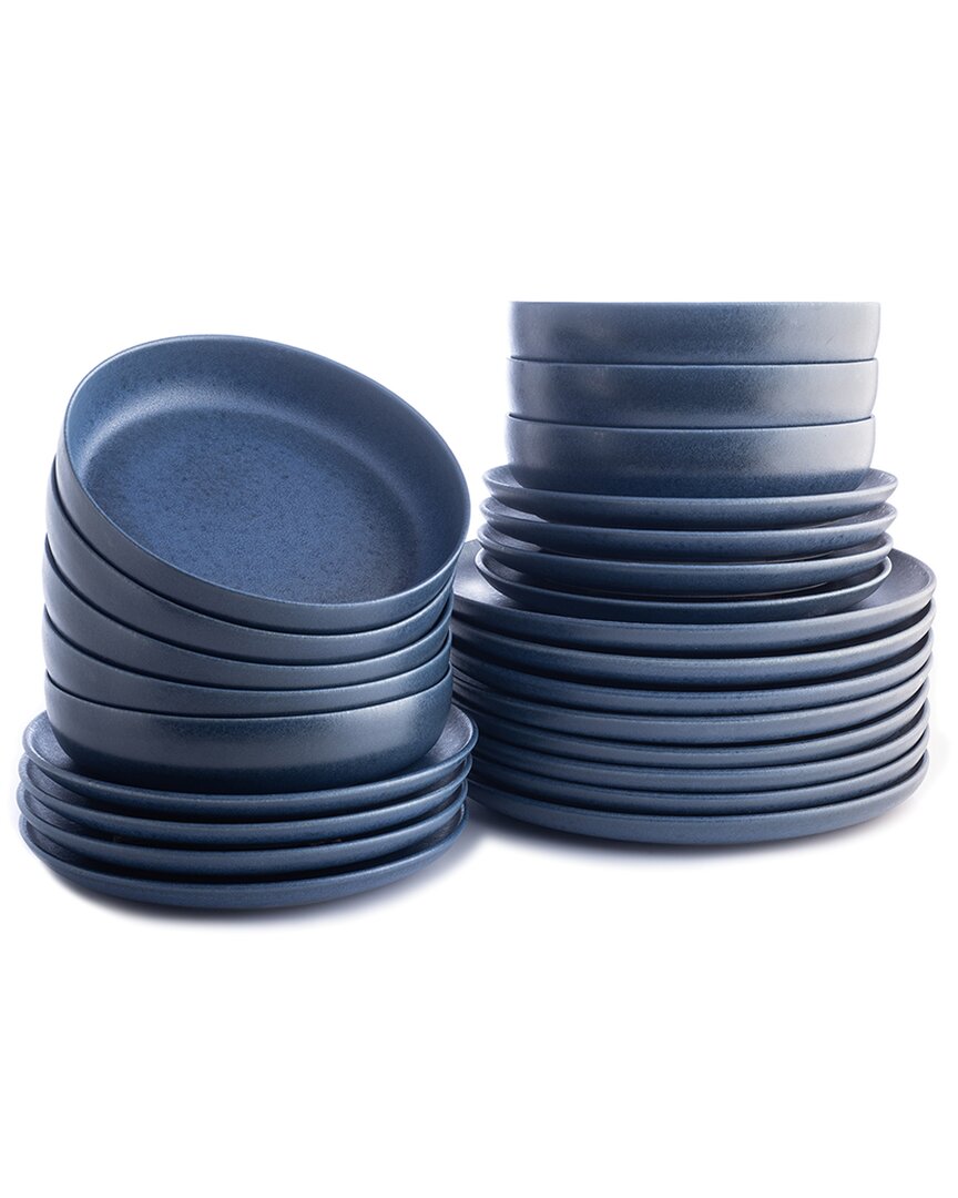 Stone Lain Macchio Blue Matte 24pc Stoneware Dinnerware Set