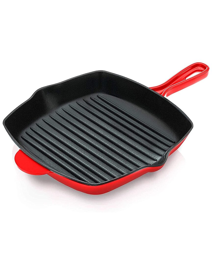 Nutrichef Cast Iron Grill Pan With Ename Coating In Red