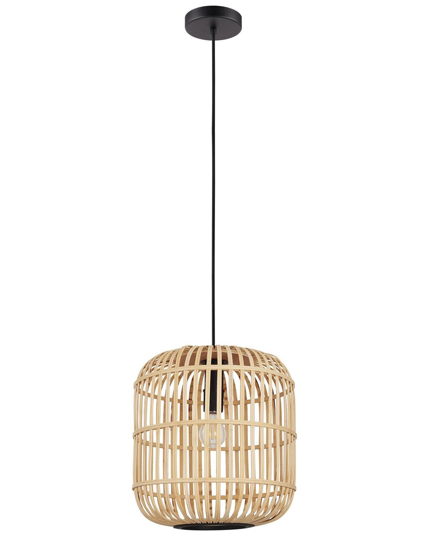 Eglo Bordesley 1 Light Pendant With Black Finish & Open Frame Natural Wood Shade