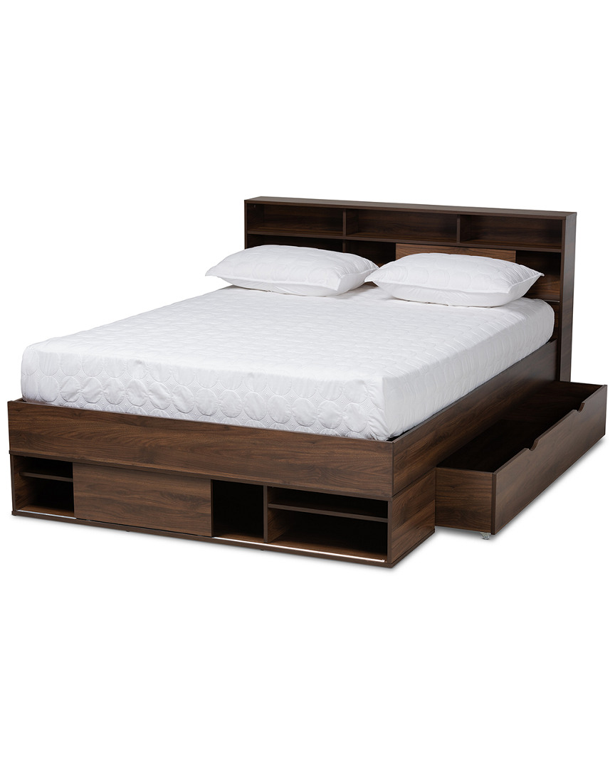 Baxton Studio Tristan Wood 1-drawer Queen Platform Storage Bed W/shelves