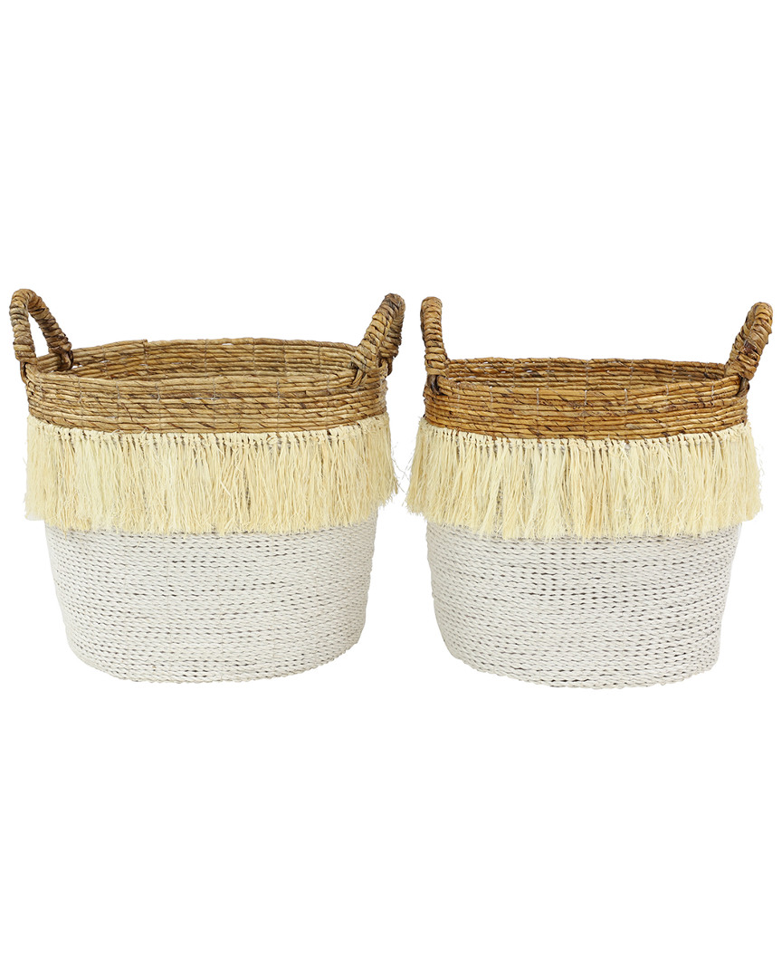 Cosmoliving By Cosmopolitan Set Of 2 Large Round Seagrass Baskets With Handles