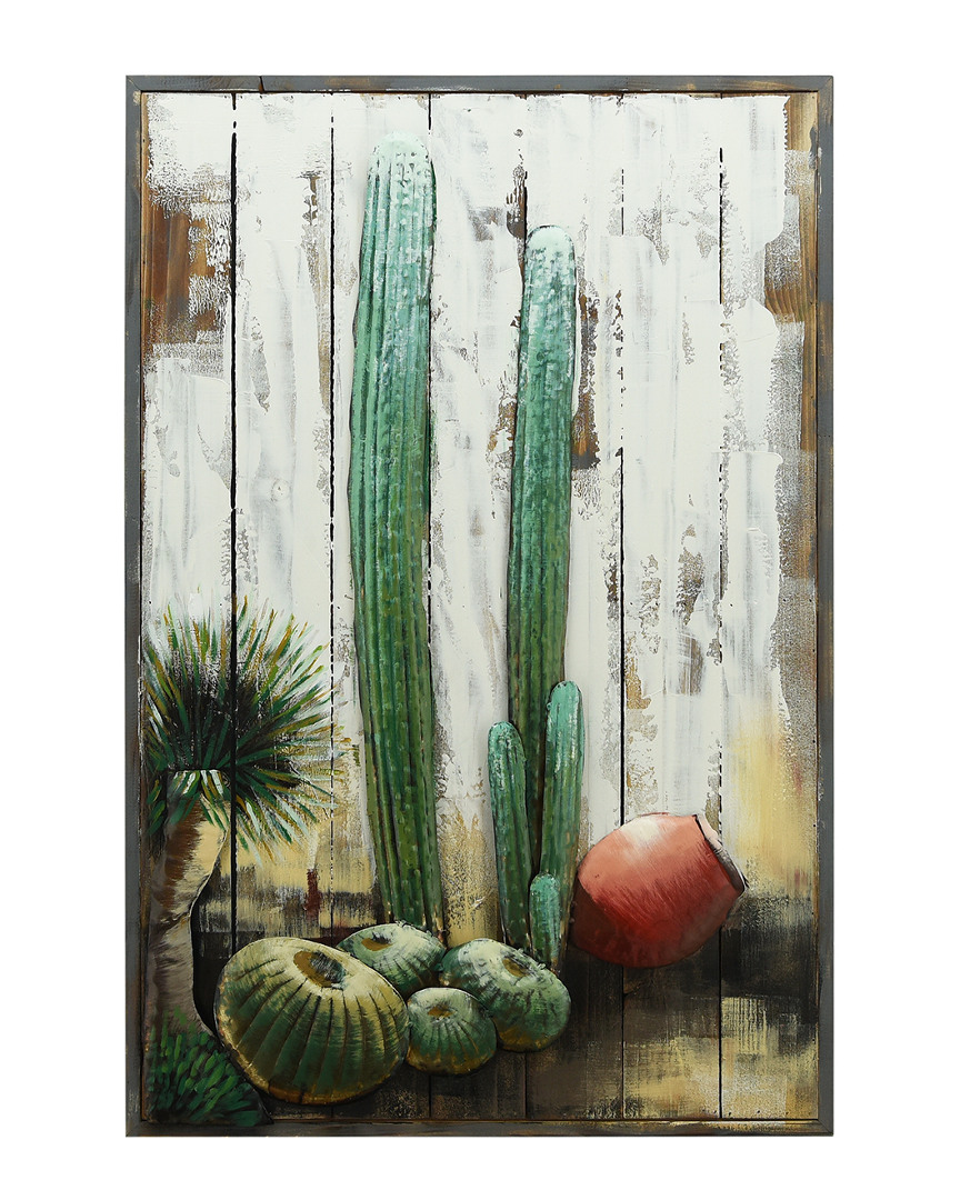 Empire Art Direct Cacti Hand Painted Iron Wall Sculpture On Wooden Wall Art