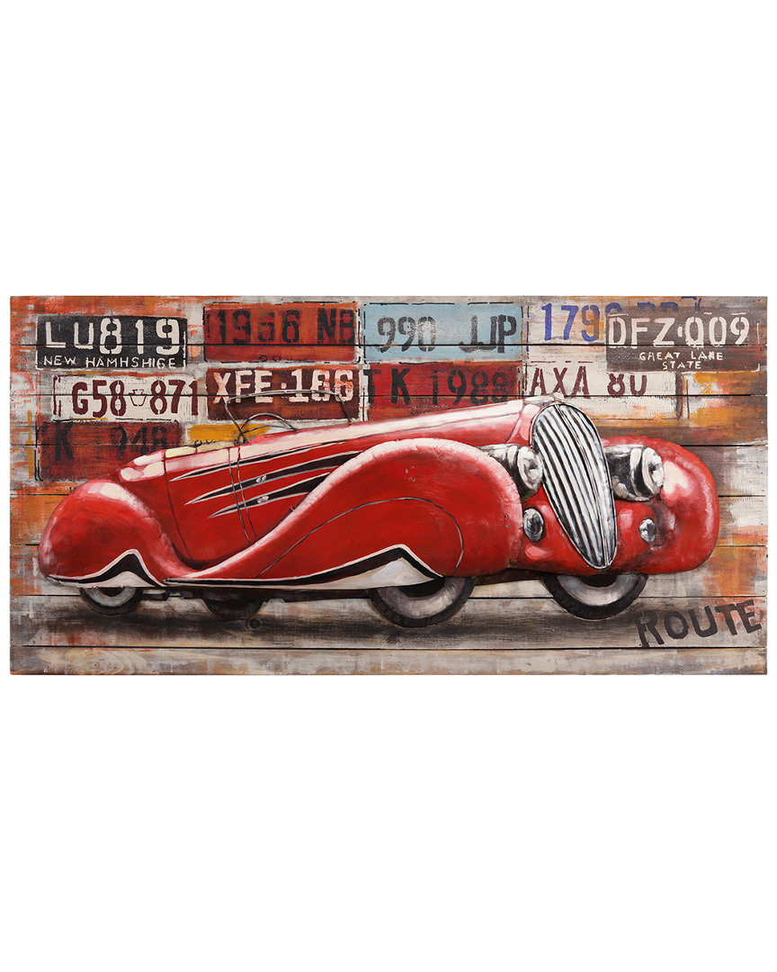 Empire Art Direct Jaguar Xk120 Hand Painted Iron Sculpture On Wooden Wall Art In Red