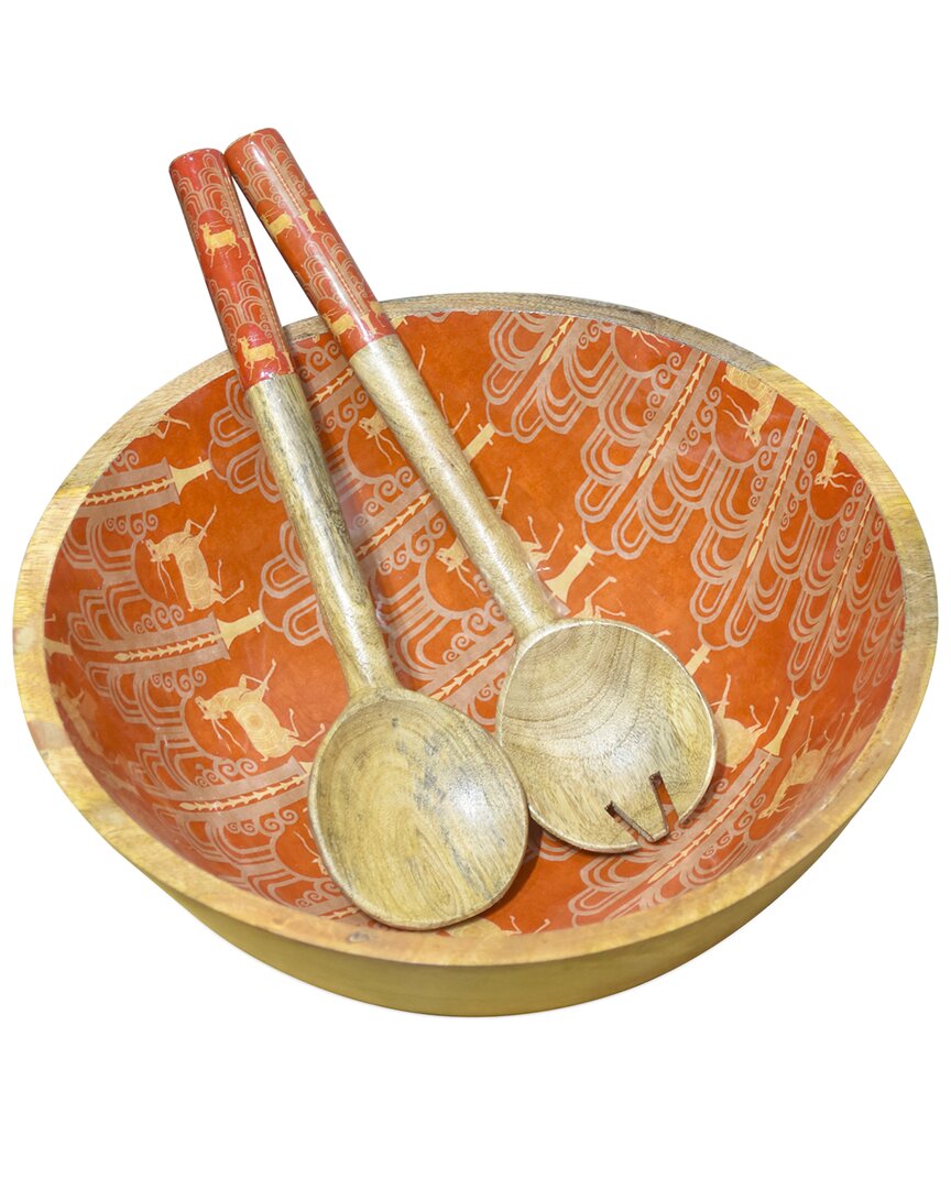 Tiramisu Oh Deer Salad Bowl With Salad Servers In Orange