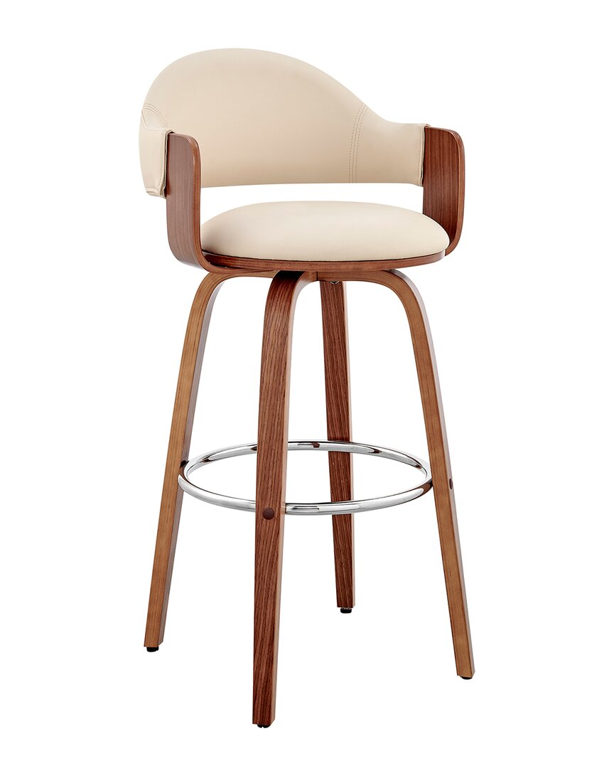 Armen Living Daxton 30in Walnut Wood Bar Stool In Cream