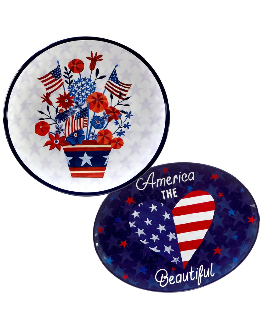 Certified International Stars And Stripes 2pc Platter Set In Red